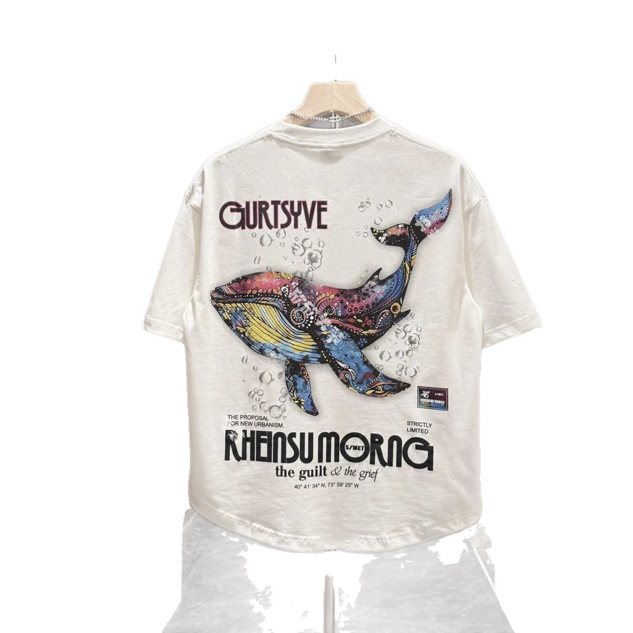 Designer Luxury Casual Sports Men's Whale Print Tee White Short Sleeve Crew Neck T-shirt With Nautical Graphic High-end Summer Streetwear Breatha