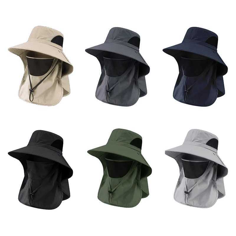 Summer Sun Hats UV Protection Outdoor Hunting Fishing Cap For Men Women Hiking Camping Visor Bucket Hat Neck Flap Fisherman Hat H260407