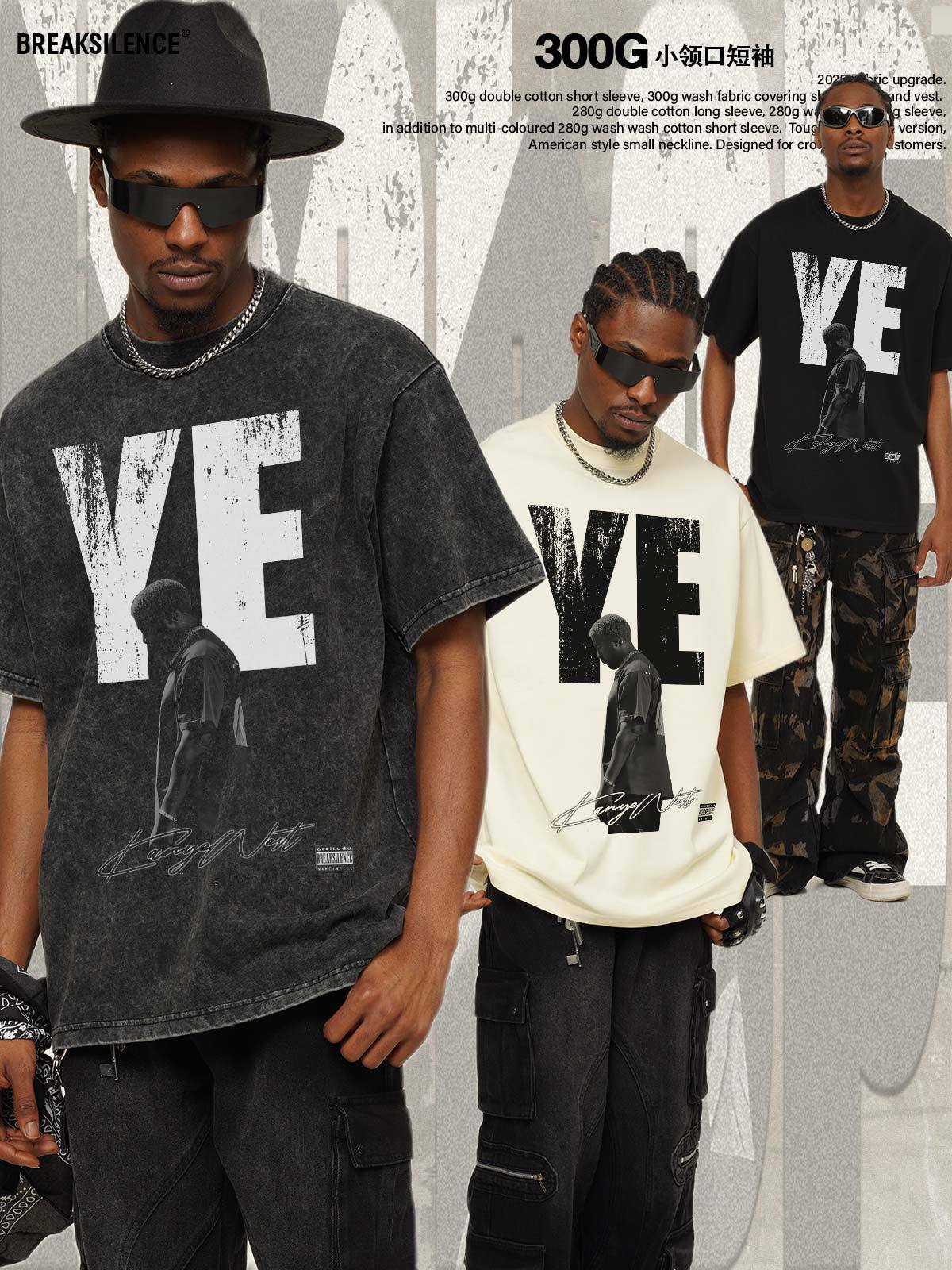 France jersey Summer American Street Style "Snowflake" Heavyweight Men's T-Shirt with White Ink Print, Short-Sleeve, Trendy