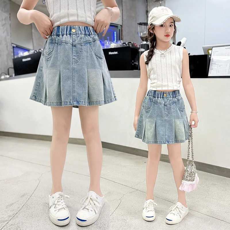 2026 SUMMER children Girls Clothes fashion teenager denim jeans safety shorts pant Pleated skirt jeans 4 8 9 10 11 12 years H260407