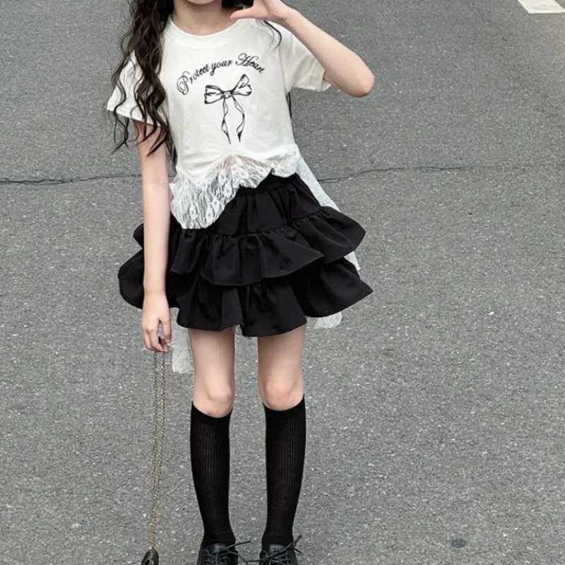 2026 New Girls Summer Dress Trendy Korean Style Short Sleeve Tiered Skirt Versatile Mix Match Casual Wear for Kids H260407