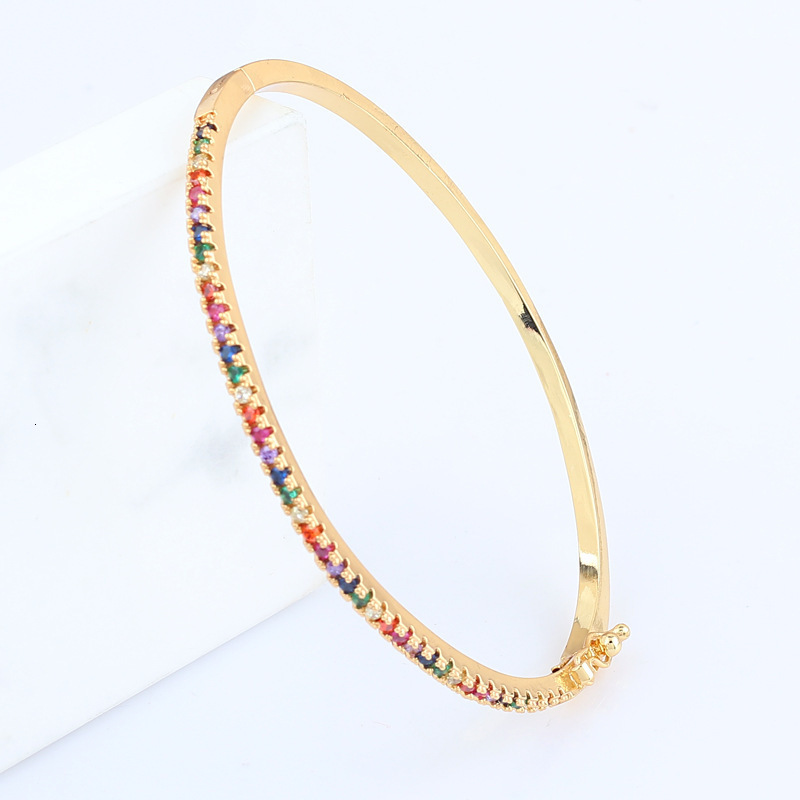 Ultra thin color CZ Paved gold bracelet for women mini Paved 5A cubic zirconia sparkling fashion jewelry 250322