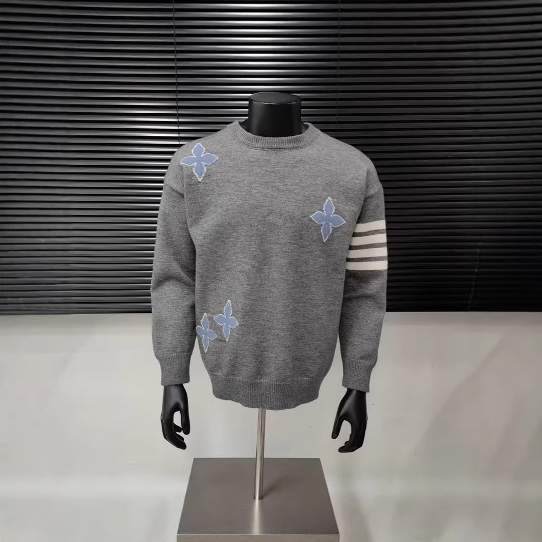 Luxury Brand Designer Men Four Stripe Knitted Sweater Luxury Old Money Style Business Casual Crew Neck Pullover For Men Autumn Winter Fashion Top