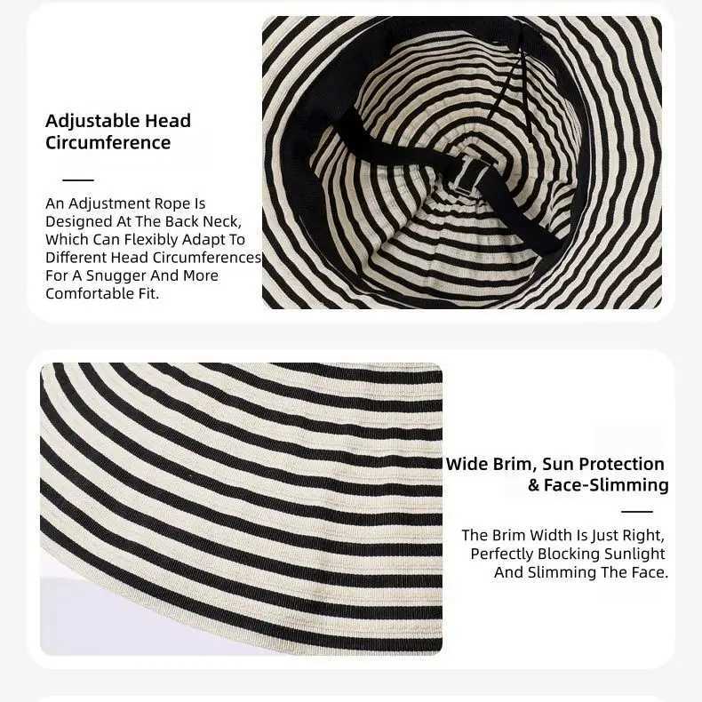 Striped Sunglasses Hat Versatile Sun Hat Foldable Summer UV Protection Wide-Brimmed Fishermans Hat UPF50 H260407