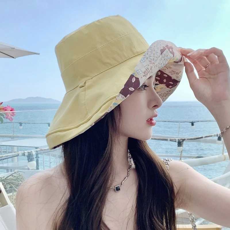 Summer Womens Double-Sided Fisherman Hat Windproof Foldable Outdoor Travel Beach Protection UV Hat H260407