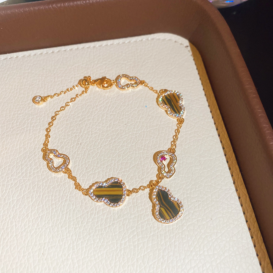18K real gold plated zircon hollow gourd bracelet, niche design, light luxury high-end jewelry wholesale for women - view 7