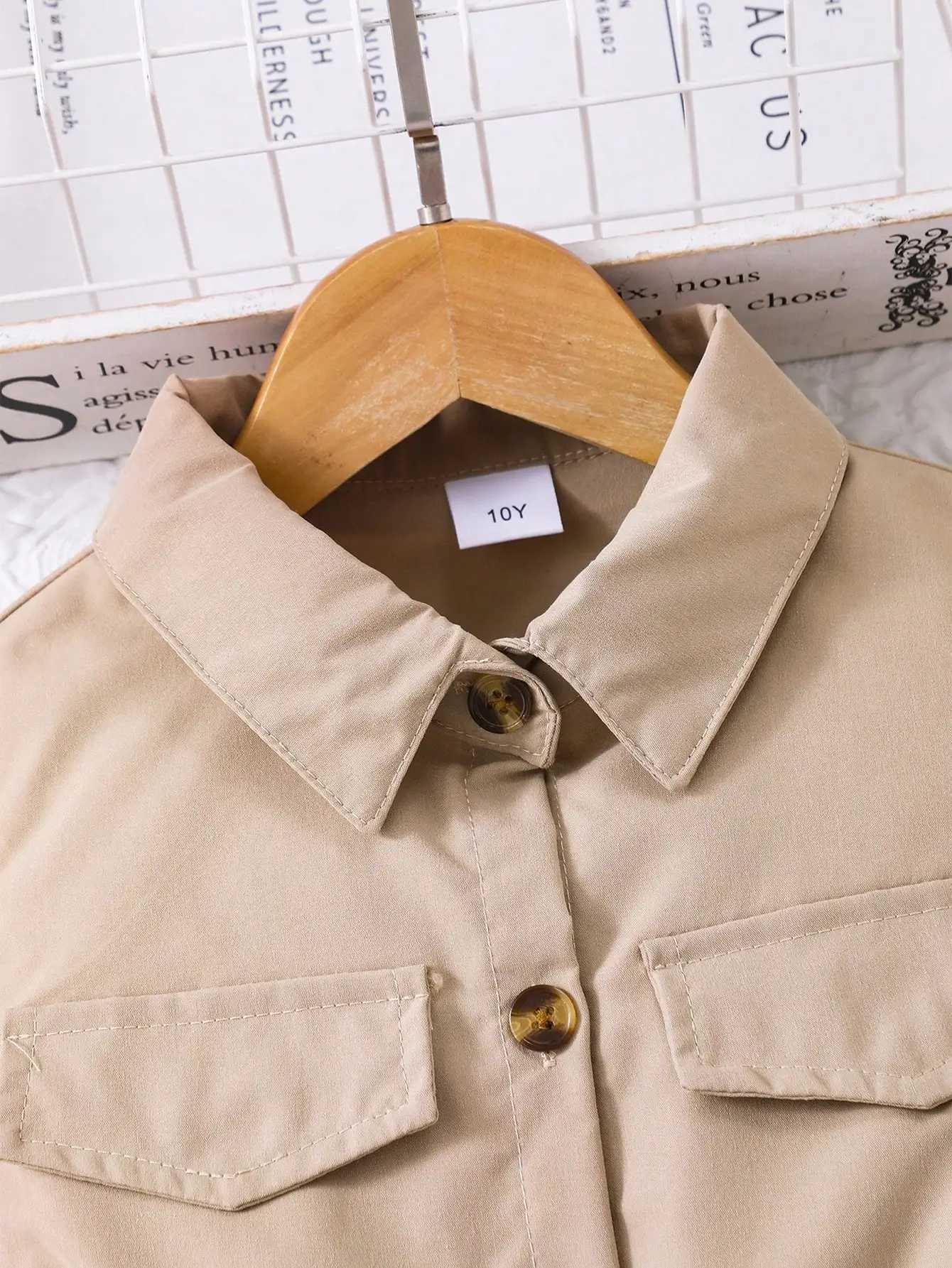 Girls Sleeveless Collared Dress with Tulle Skirt and Satin Bow Belt Beige Summer Casual H260407