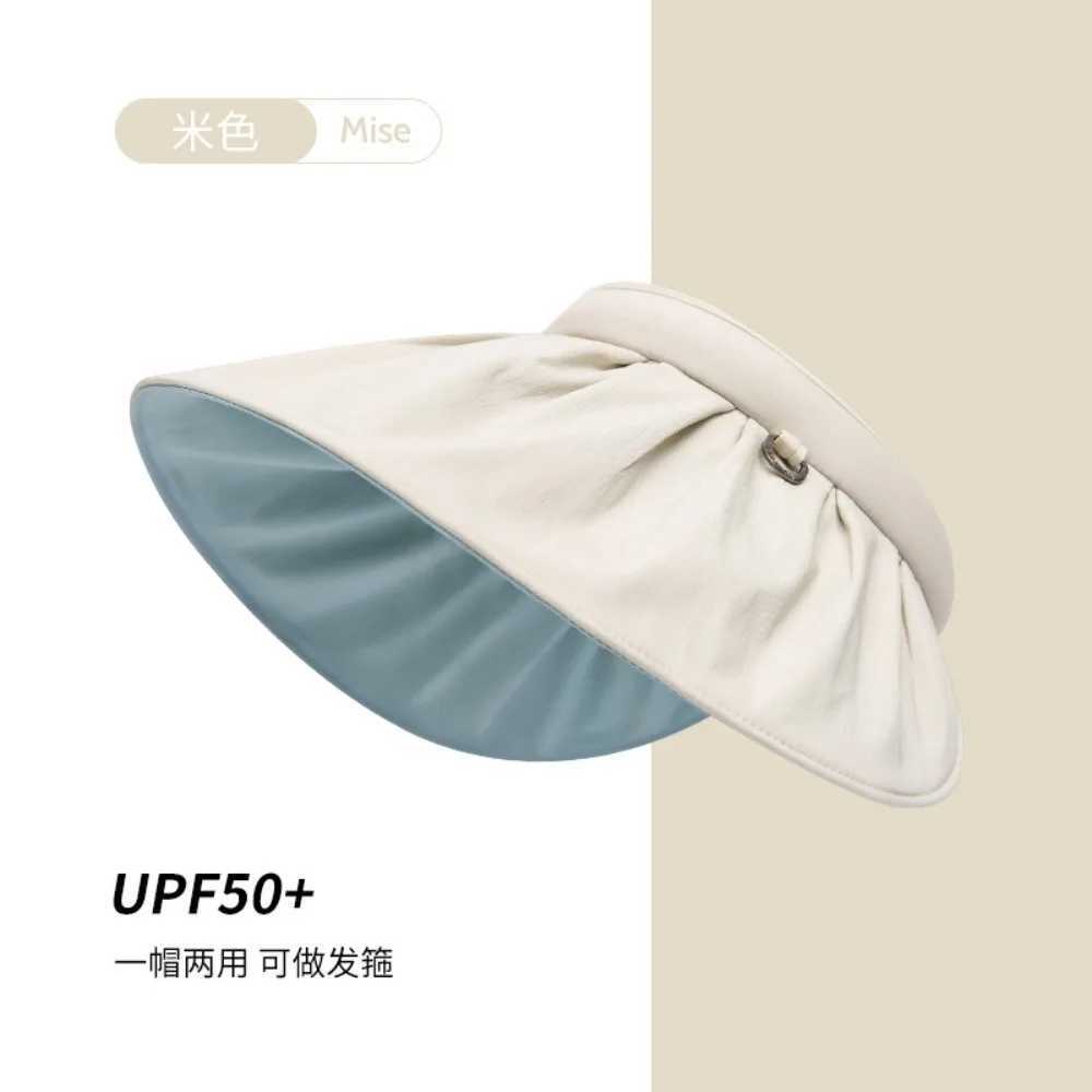 Summer Hat in Summer UV Resistant Empty Top Sun Hat Versatile Large Brim Face Covering Hair Tie Sun Shell Hats for Women Girl H260407