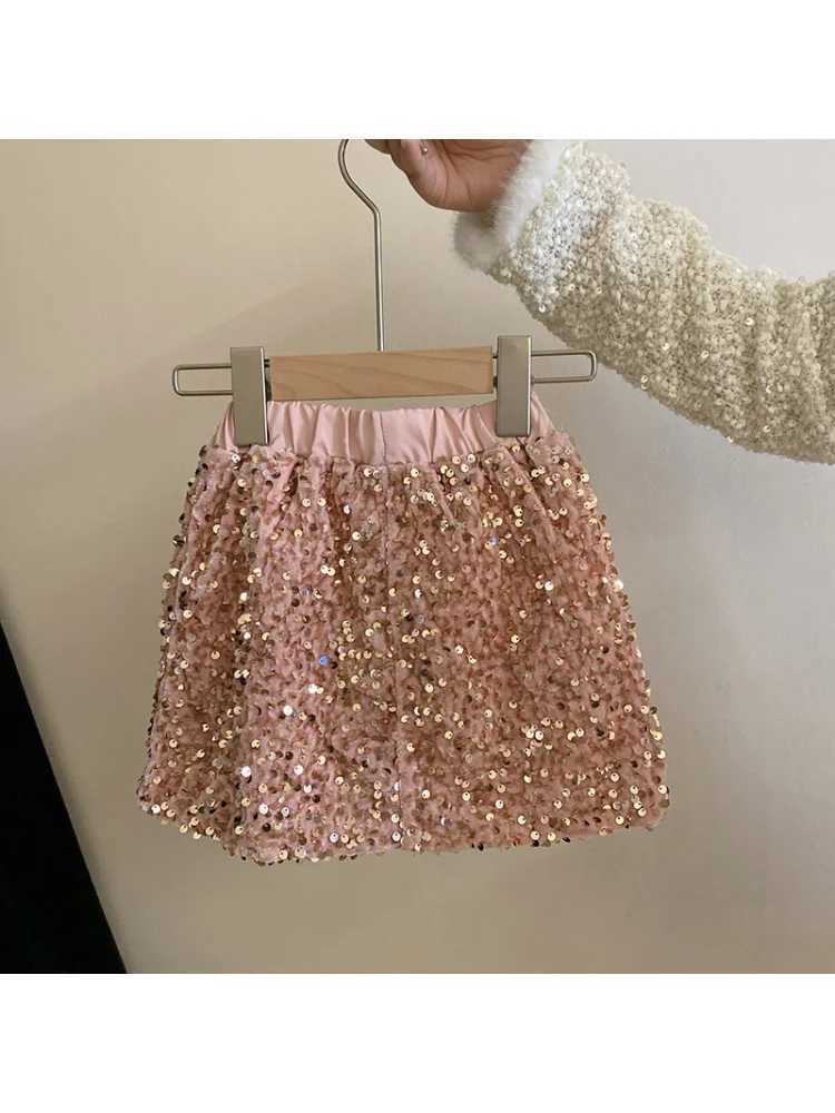 Girls Korean-Style Spring and Autumn New Sequined Cuff Beaded Jacket Pink Skirt Two-Piece Set H260407