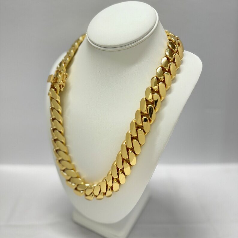 Miami Cuban Link Chain 12mm - 20mm 14k Gold Chain Gold Rose Gold Necklace and Bracelet