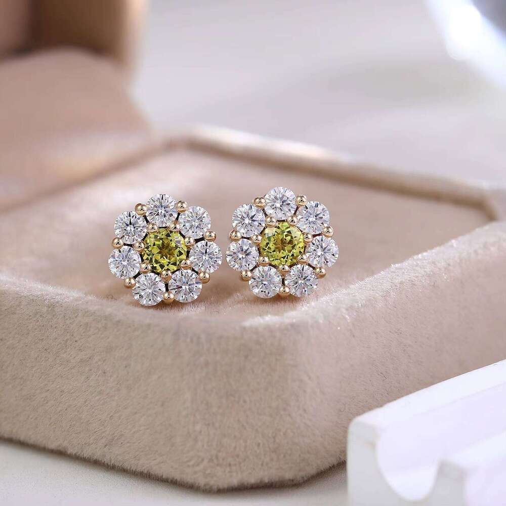 Fine Jewelry Lab Grown Sapphire with Moissanite Dia 10K Yellow Solid Gold Earring Women