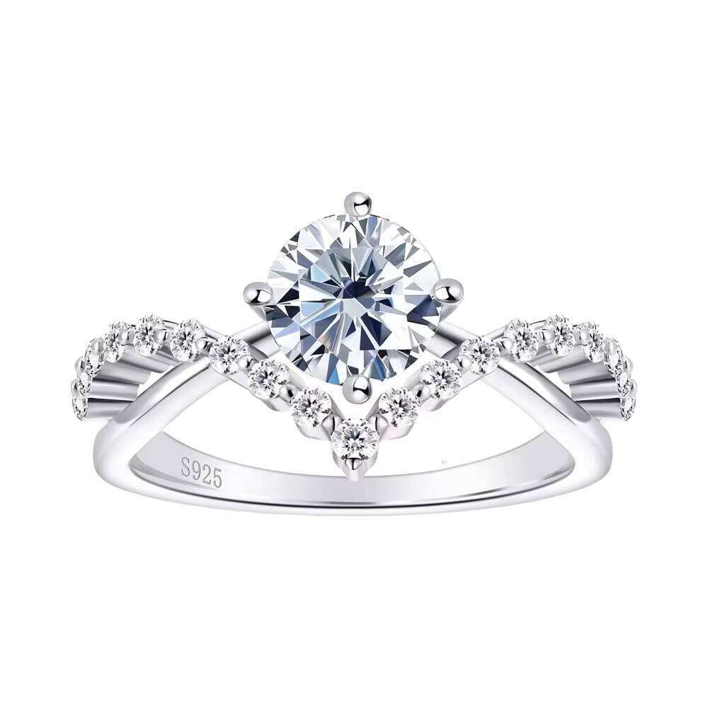 Cloud Jewelry Engagement Moissanite Sterling Silver Rhodium Plated Prong Setting GRA Certified Wedding Promise Ring