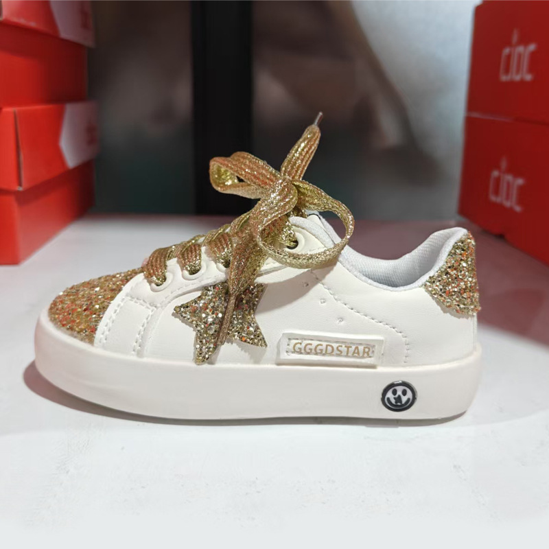 Big Girls Glitter Star Sneakers Shiny Sequins Low Top Shoes Durable Non-slip School Shoes for Kids Cute Princess Shoes for Party Daily Wear Free shipp