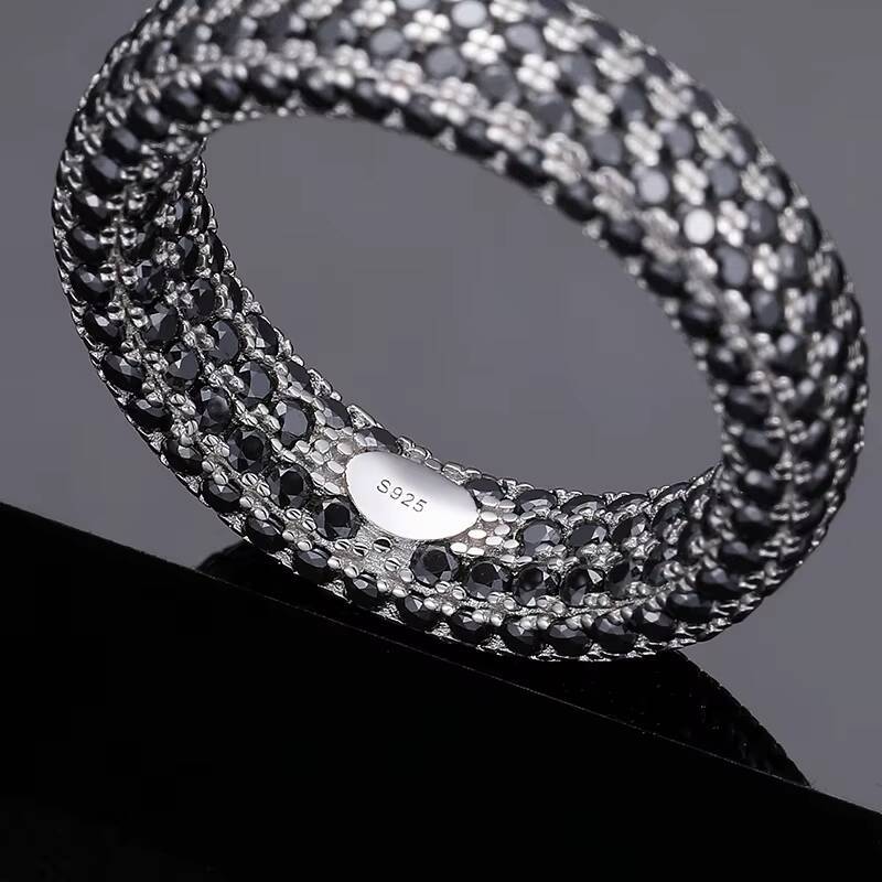 Rock Mens Jewelry Hip Hop Real 925 Sterling Silver Full Black VVS Moissanite Diamond Iced Out Stamp Finger Ring for Women Man