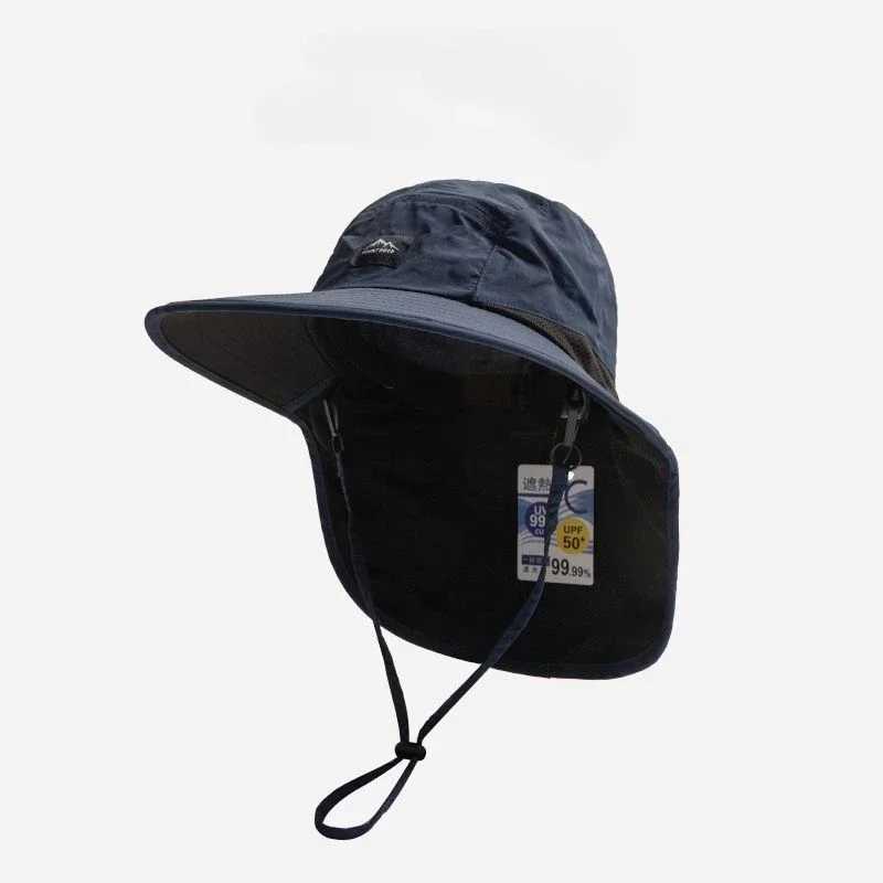 Unisex Summer Wide Brim Waterproof Quick-drying Panama Caps Outdoor Visor Bucket Hats Mesh Breathable Sun Hat with Neck Flap H260407