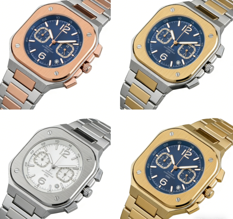 Bell brand luxury sports men's large dial multifunctional quartz stainless steel strap watch with 4 iconic screws