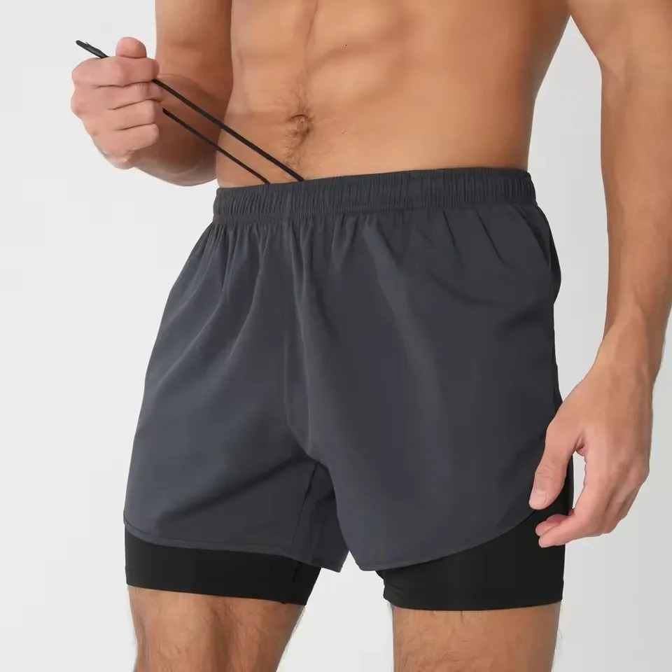 Men Running Shorts Gym Sports 2 In 1 Quick Dry Workout Training Fitness Jogging Short Pants Summer 260407