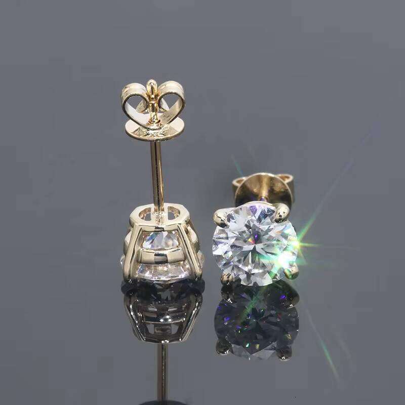 1 Ct X Total 2 Carats Classic Four Claws Stud 18 k White / Yellow Gold Moissanite Dia Earrings