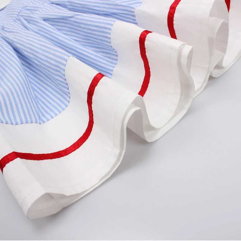 New Summer Embroidery Cherry Turn-down Collar Sleeveless Striped Dress Cotton Infant Princess Dress Toddler Girls Clothes H260407