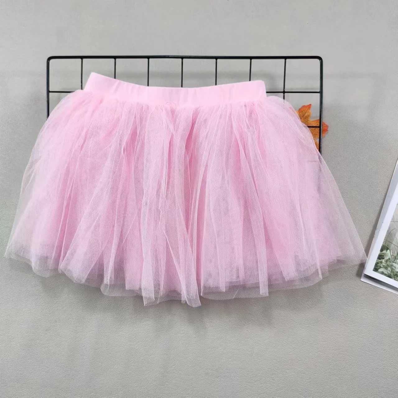 Girls Skirt Tutu Skirt Pink Childrens Fluffy 4-layer Soft Yarn Sheer Skirt White Elastic Ballet Fan Performance Skirt H260407