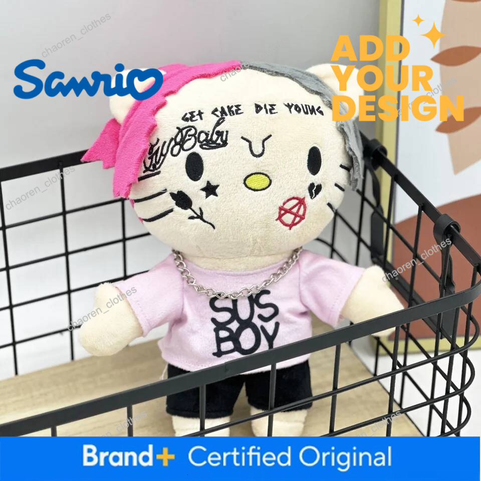 New Hello Kitty LIL PEEP Anime Toy Doll with Pink Clothes Necklace Stuffed Soft Plush Toys Fans Collect Gifts 24cm