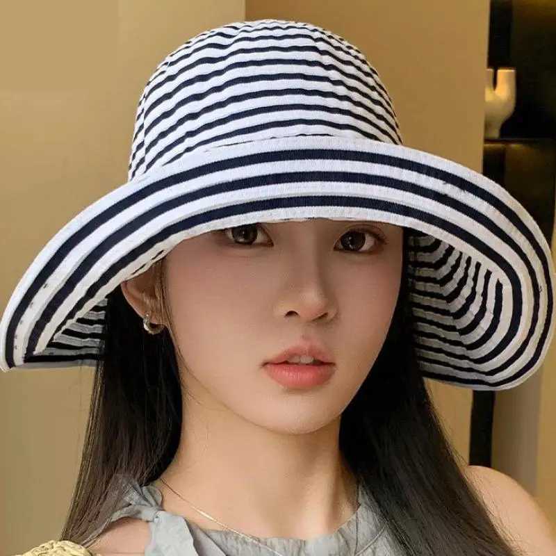 Summer Hats For Women Sun Hat Foldable Striped Big Brimmed Casual Sunhat Sunshade H260407
