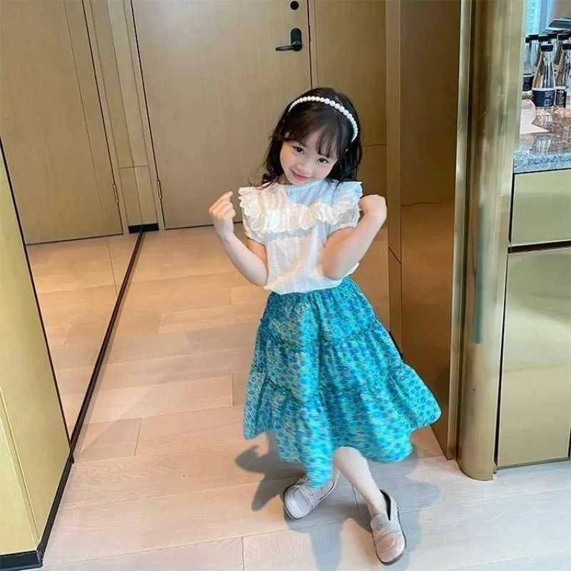 Summer Girls A line Skirt Trendy Heart Floral Print Lightweight Chiffon Mini Skirt for Kids Versatile School Casual Mix Match H260407