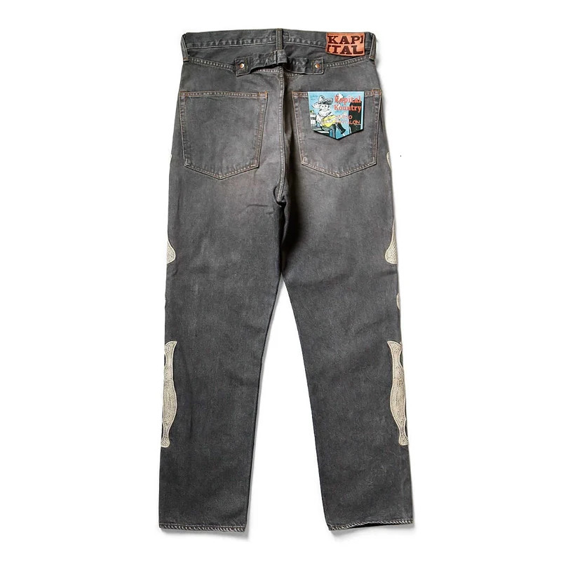 High Quality Japan KAPITAL Hirata Kazuhiro Bone Skeleton Embroidered Pattern Casual Jeans for Men 260401