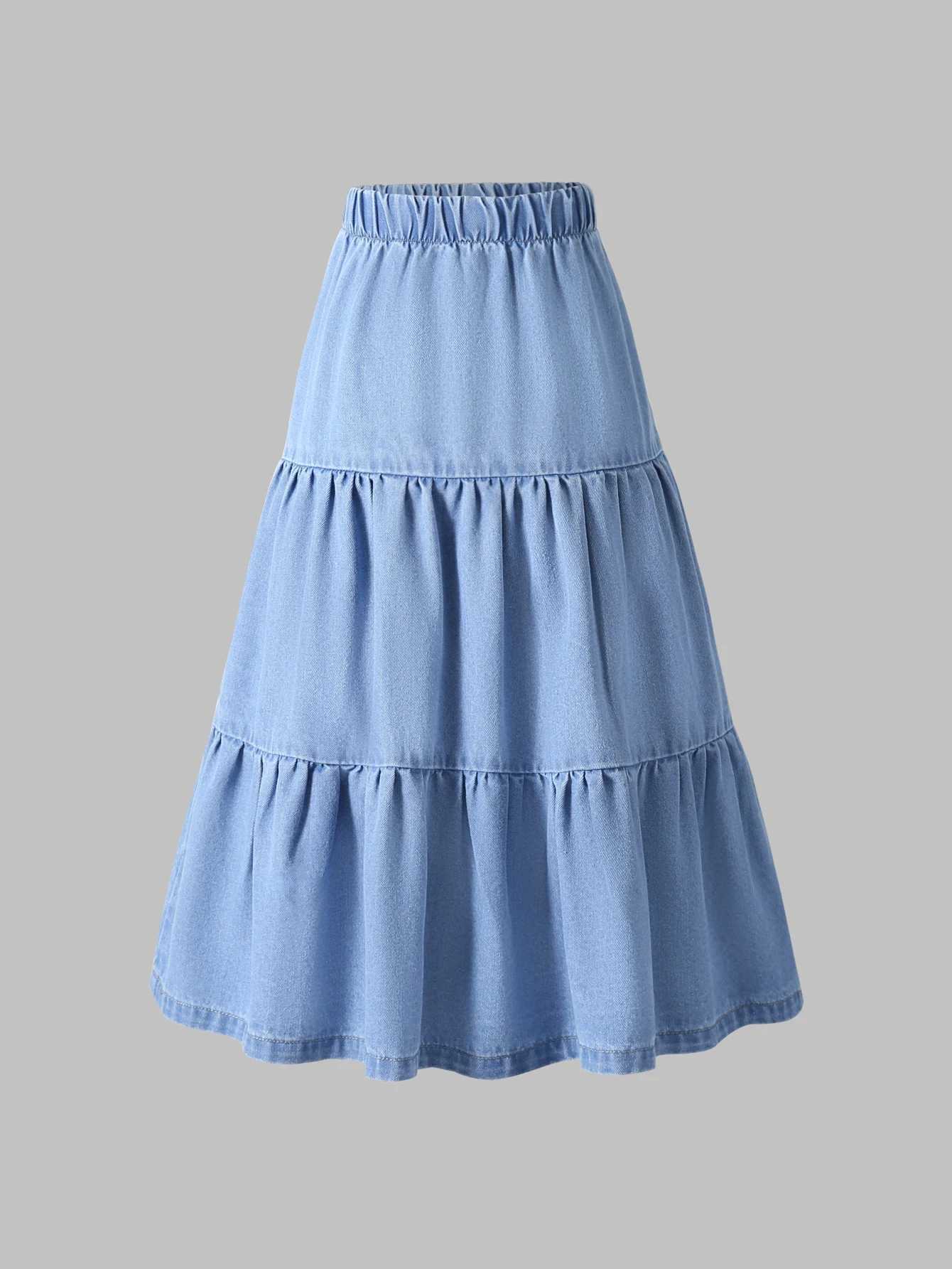 Big Girls Denim Cake Style Skirt Ladylike Campus Style Versatile Daily Denim Skirt Spring Fall Style H260407