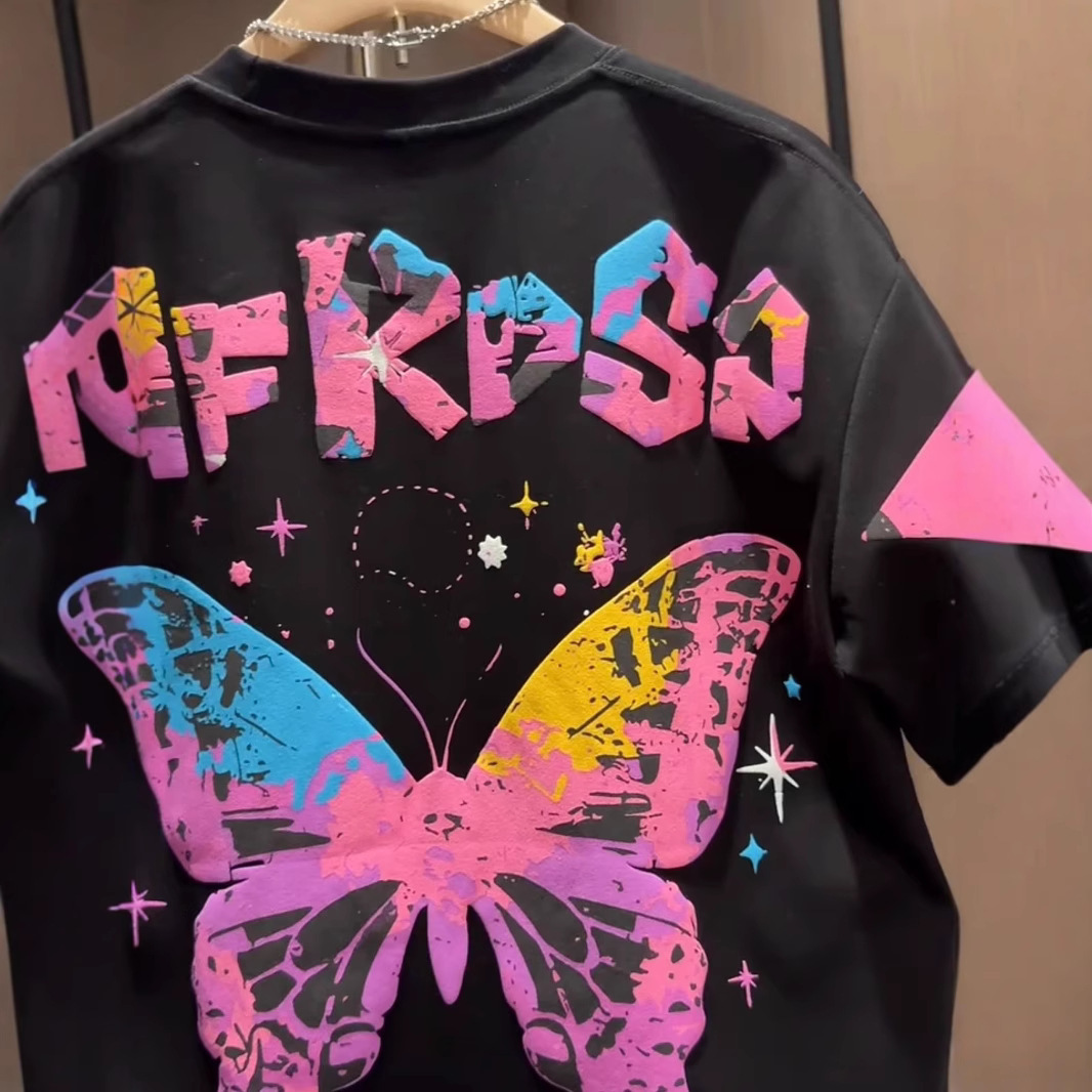 Luxury Brand Designer 2026 Summer New Men Short-Sleeve Embroidered Foam Print Painted Butterfly Casual Half-Sleeve T-Shirt Fashion Base Layer