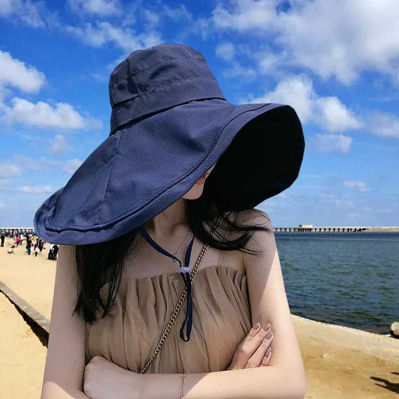 1pc Cosplay Womens Wide-brimmed Hat Soft Reversible Super-large Brim Summer Beach Hat Breathable Face-covering Slim Visor H260407