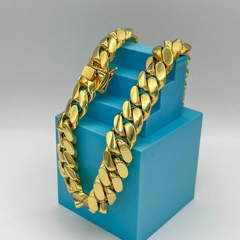 Miami Cuban Link Chain 12mm - 20mm 14k Gold Chain Gold Rose Gold Necklace and Bracelet