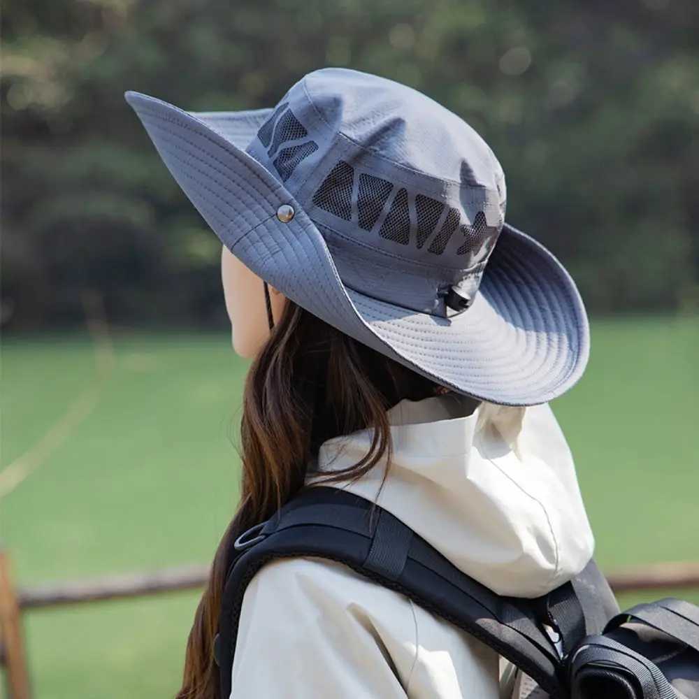Adjustable Summer Men Women Bucket Hat UV Protection Wide Brim Outdoor Hiking Hat Fisherman Mesh Sunscreen Cap Camping H260407