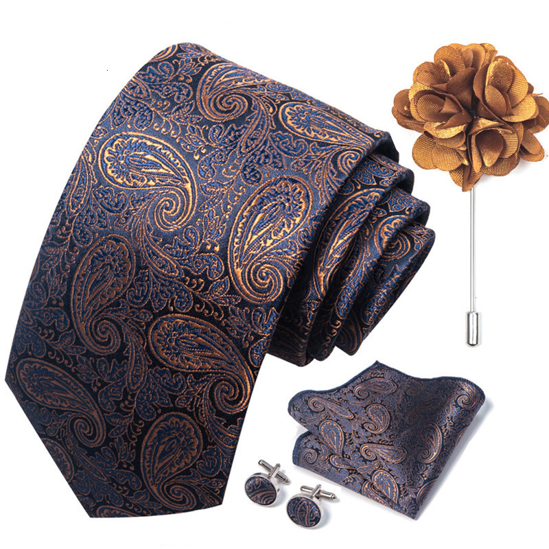 Black Brown Silk Ties For Men Classic Plaid Check Business Wedding Mens Neck Tie Handkerchief Cufflinks Gift For Men Hi-Tie 241218