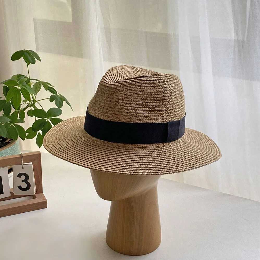 Sombrero panam de paja de ala ancha para hombre y mujer sombrero Fedora de verano para playa sombrero de paja UPF para mujer H260407
