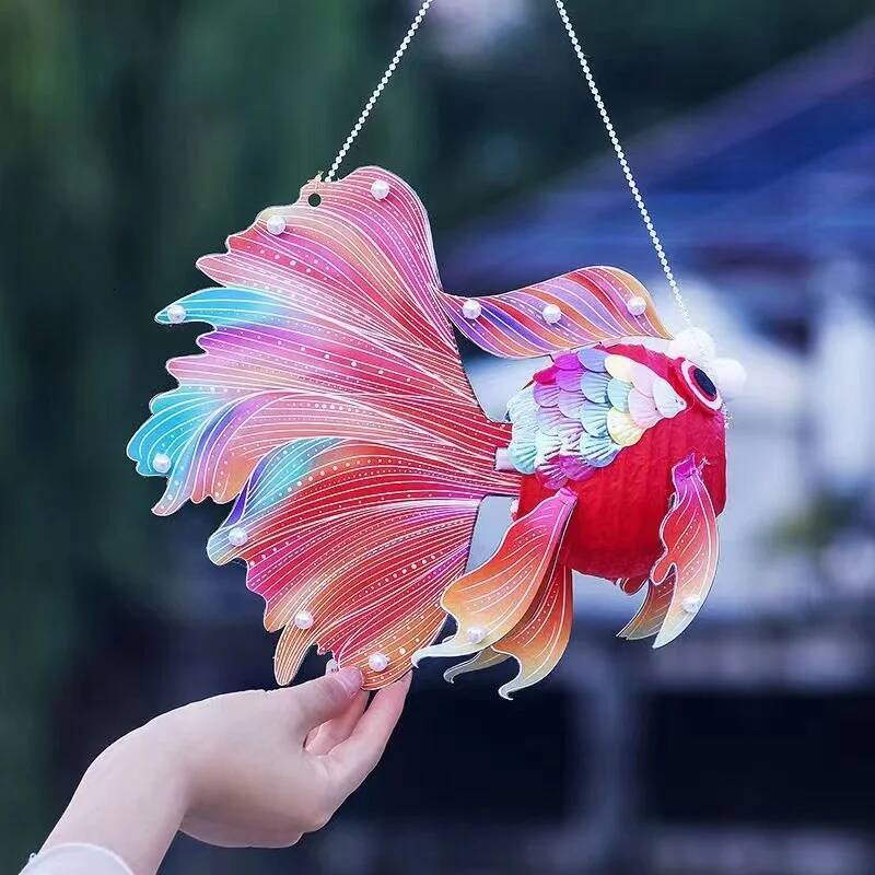 1Pcs LED Light Kids Mid-Autumn Festival Blessings Chinese New Year Glow Handheld Glowing Koi Carp Fish Lantern