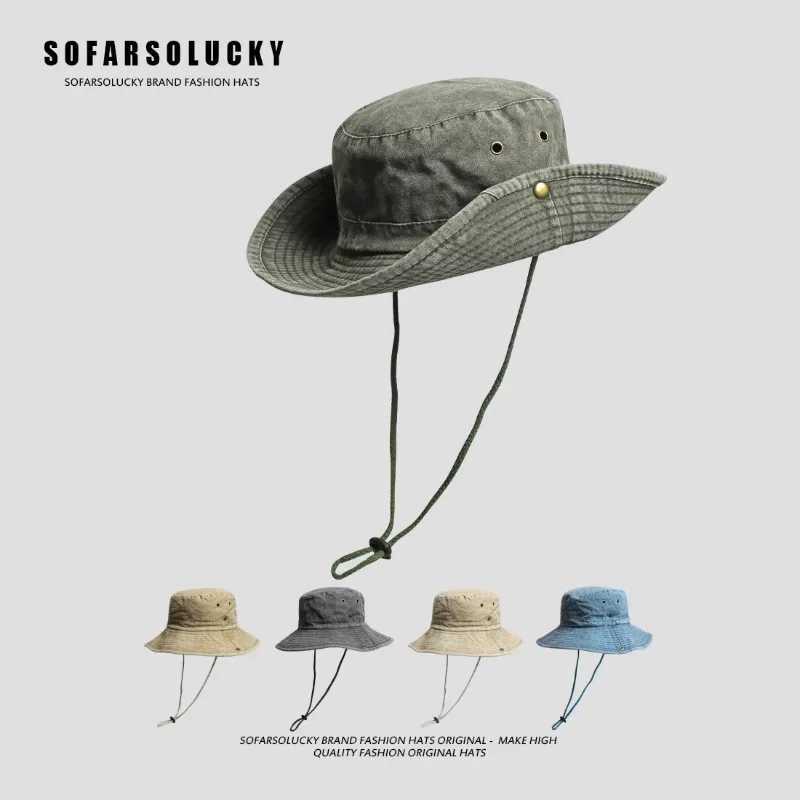 Japanese Outdoor Western Cowboy Bucket Hats Mens Women Summer Mountaineering Sun Protection Sun Hat Tooling Fishing Basin Hat H260407