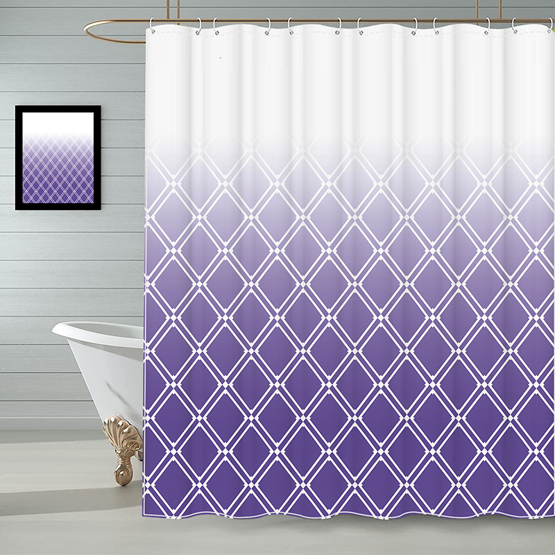 Shower Curtain Gradient Color Diamond Plaid Pattern Digital Printing Waterproof Luxury Style Bathroom Partition Curtain