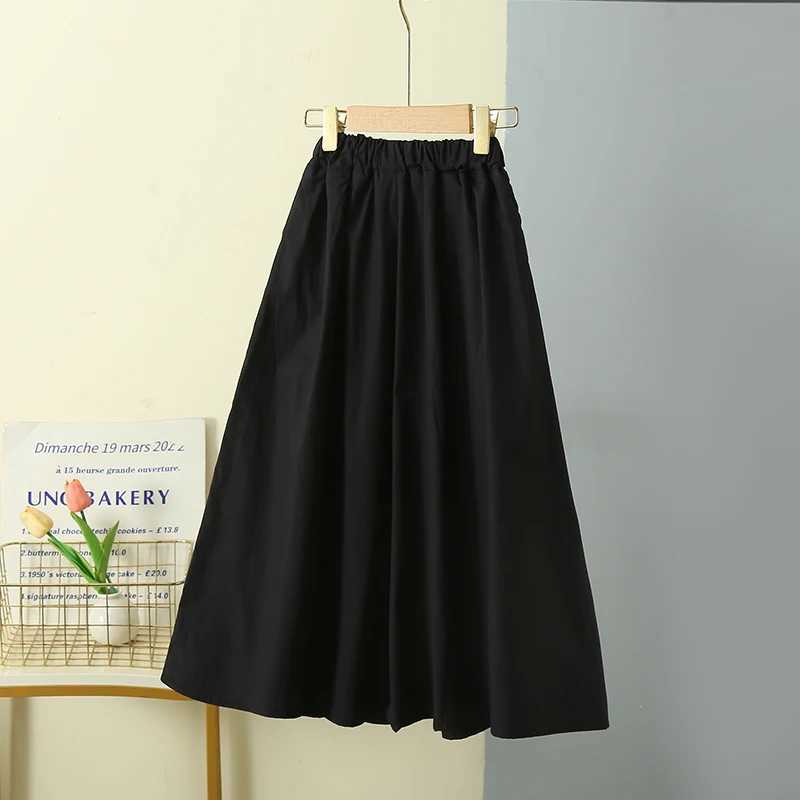 Korean Child Long Patchwork Denim Skirt For Teens Girls Elegant Summer Streetwear Clothing Kids High Waist A Line Black Skirt H260407