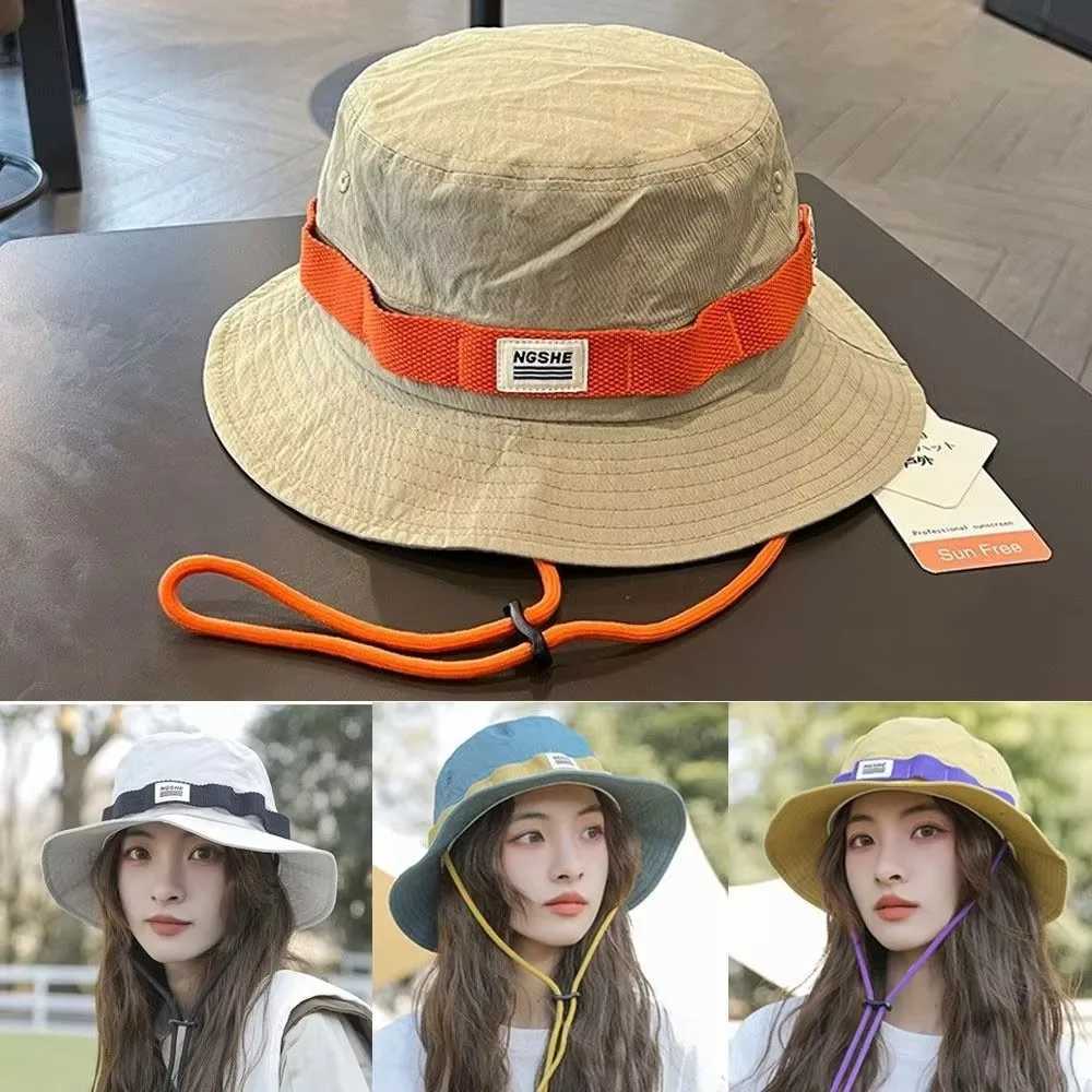 New Trendy Bucket Hat Anti-Sun Adjustable Fishing Cap Breathable Waterproof Ponytail Hat Gift H260407