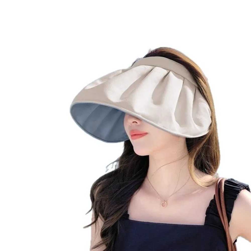 Summer Hat in Summer UV Resistant Empty Top Sun Hat Versatile Large Brim Face Covering Hair Tie Sun Shell Hats for Women Girl H260407