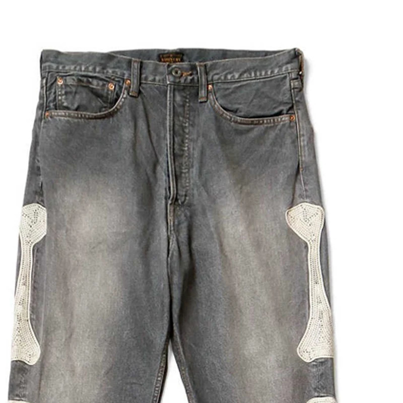 High Quality Japan KAPITAL Hirata Kazuhiro Bone Skeleton Embroidered Pattern Casual Jeans for Men 260401