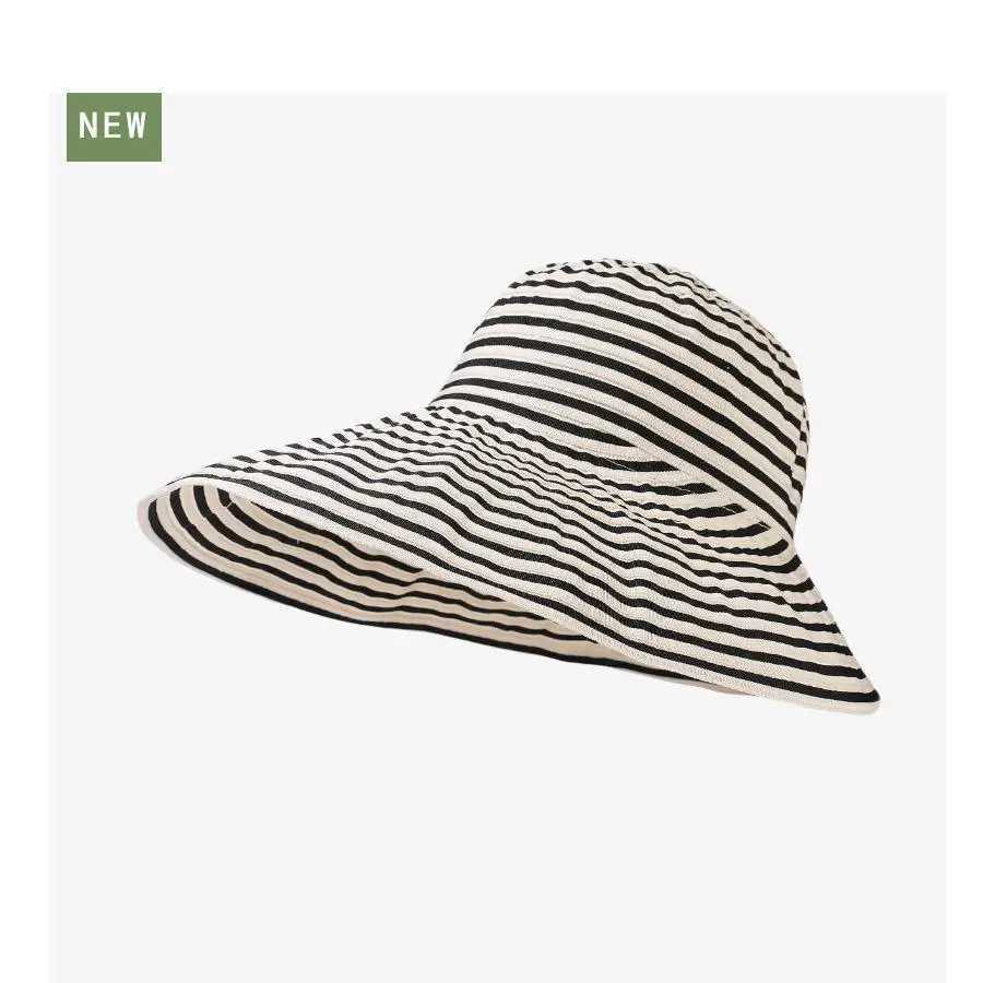 Summer Hats For Women Sun Hat Foldable Striped Big Brimmed Casual Sunhat Sunshade H260407
