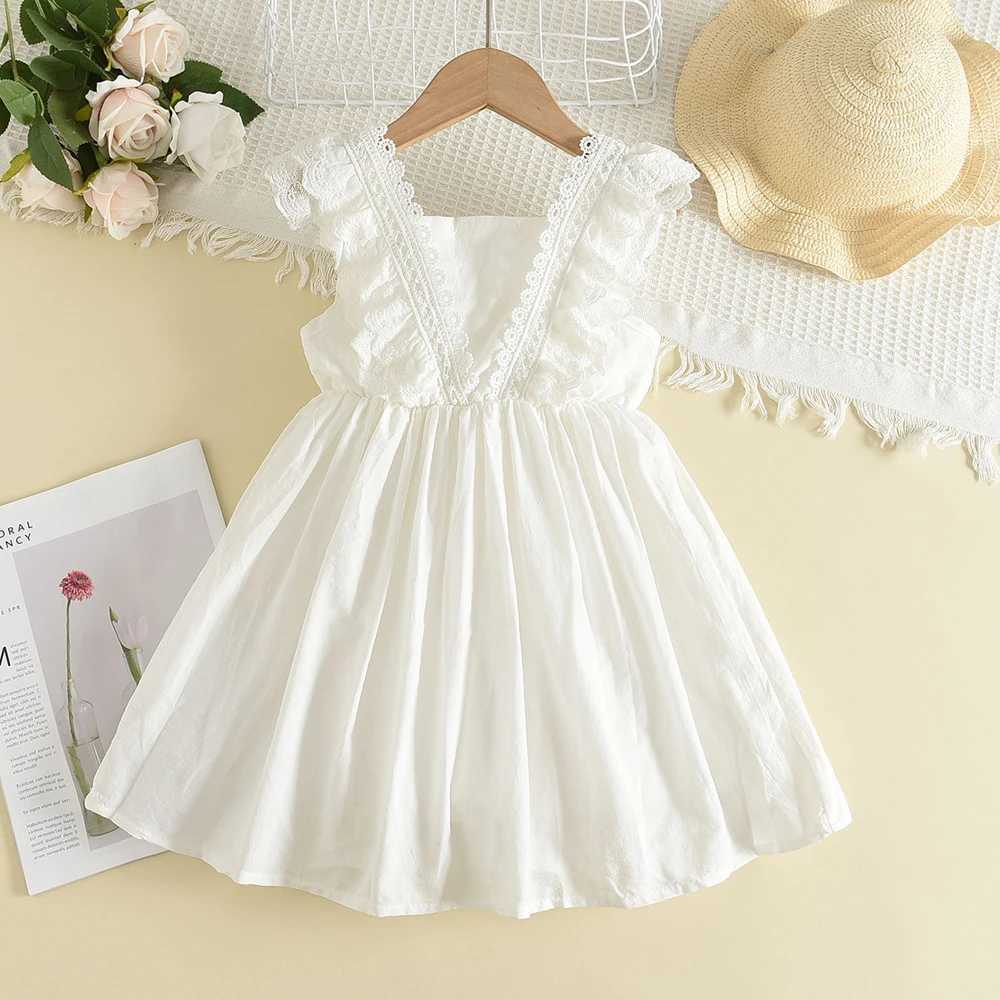 Bear Leader Kids Girls Dresses 2025 New Summer Lace Princess Dresses Children Solid color Clothing Baby Wedding Party Vestidos H260407