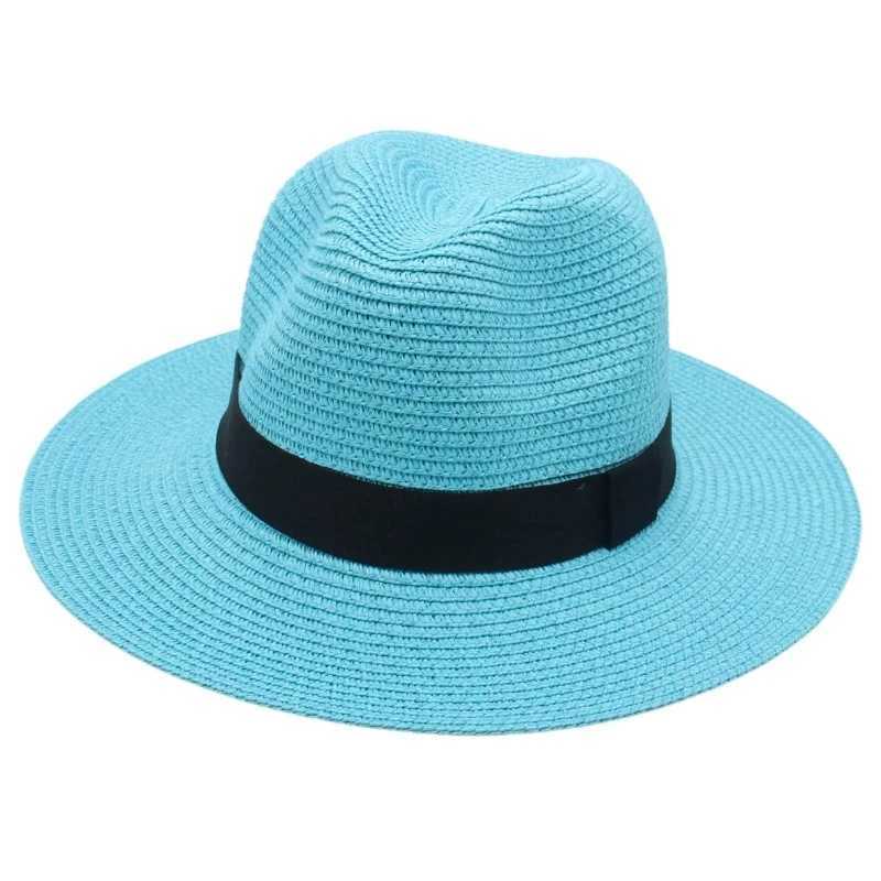 Spring and Summer Hot Selling Panama Straw Hat Square Black Ribbon Korean Style Hat for Men and Women Jazz Hat Panamahat H260407