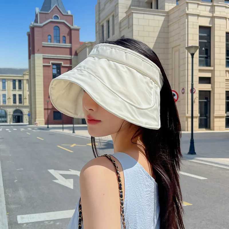 New Summer Sun Hat for Women Anti-UV Beach Visor Caps Girls Hollow Top Folding Sunscreen Beach Hat Outdoor Wide-Brim Caps H260407