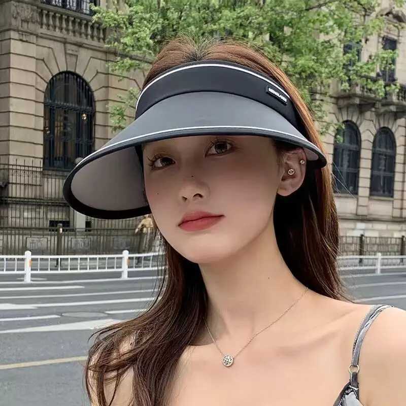 Women Summer Wide Brim Sun Hat Outdoor Ponytail Empty Top Uv Protection Cap Female Lady Tour Beach Foldable Sunscreen Hats H260407