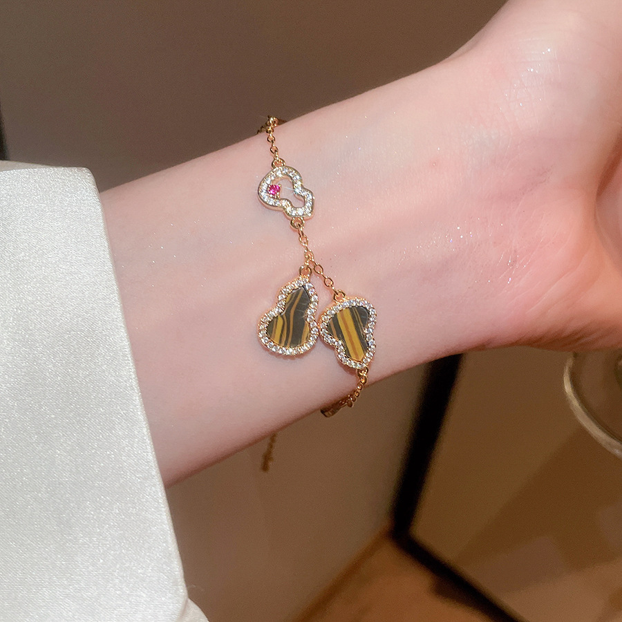 18K real gold plated zircon hollow gourd bracelet, niche design, light luxury high-end jewelry wholesale for women - view 3