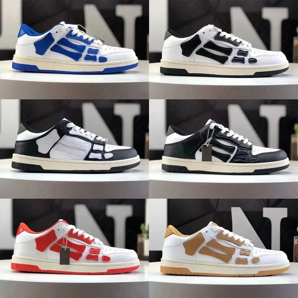 New Designer Skel-top Casual Shoes Skelet Bones Runner Top Low Skel Skeleton Women Men Retro Sneakers Black White Genuine Leather Lace Up Shoe