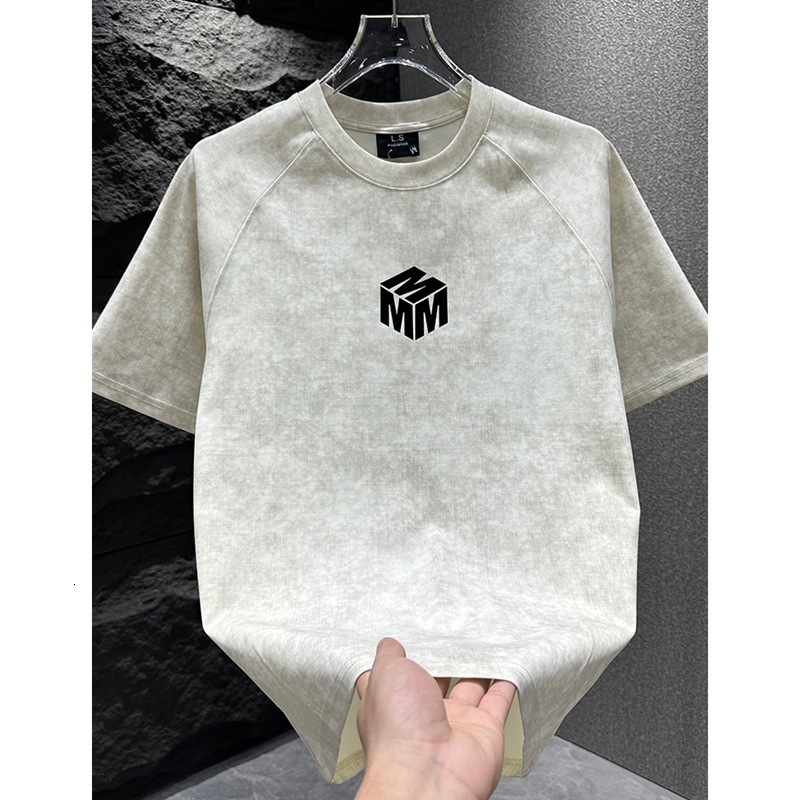 Luxury Brand Designer High-end tie-dye vintage short-sleeve T-shirt for men 2026 summer new style trendy brand printed casual round-neck half-sleeve t